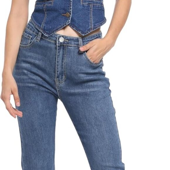 Womens Denim Vest Button Up V Neck Cropped Jean Vest Top - Picture 5 of 5